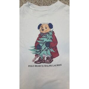Polo Ralph Lauren Kids 3T Holiday Polo Bear Long Sleeve Tee - White - EUC